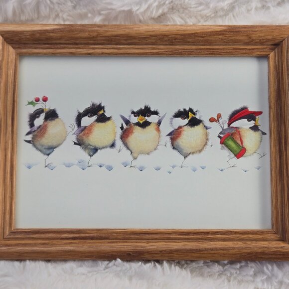 V. Pfeiffer “Festive Flock" – Whimsical Holiday Chickadee Framed Art Print - Picture 1 of 5